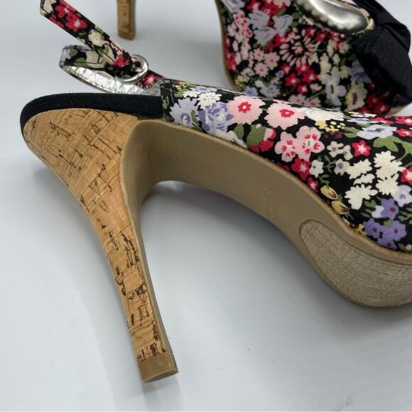 Rampage Black Floral Cork Heel Peep Toe Stiletto Shoes Womens 10 Y2K Whimsigoth - Picture 5 of 8